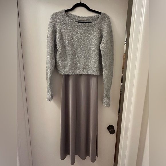 ALLSAINTS Rosetta Tinsel 2-in-1 dress- Silver/Pearl Grey Size S - Picture 1 of 5